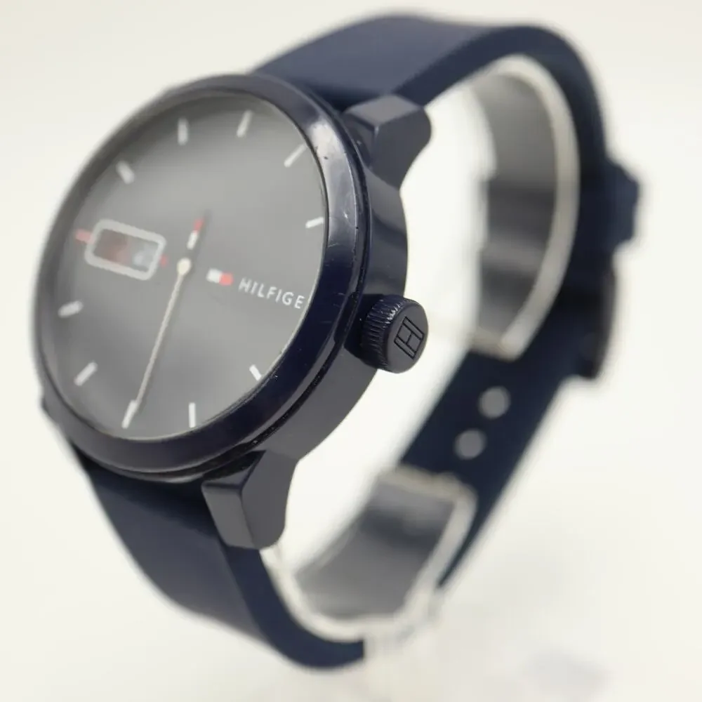 Tommy Hilfiger 'Analogue Denim' 42mm Watch Jump Hour Blue Silicone w New Battery